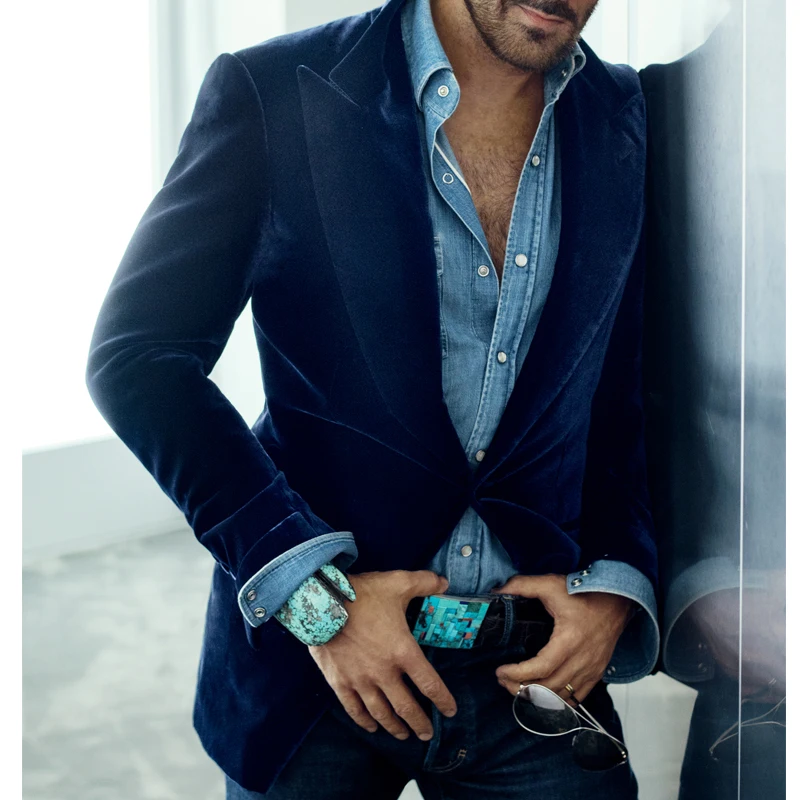 

Мужской бархатный блейзер, синяя приталенная куртка с отложным воротником, пиджак на заказ, 2023