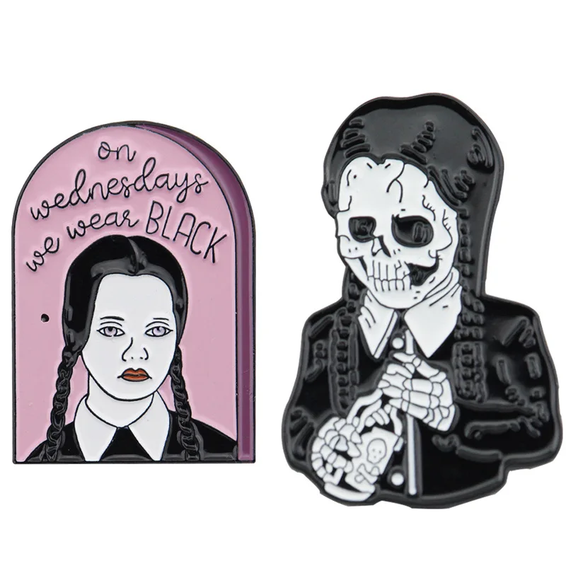 

New Family Wednesday Brooch Skull Hip Hop Punk Wind Badge Brooches Coat Jewelry Funny Gift