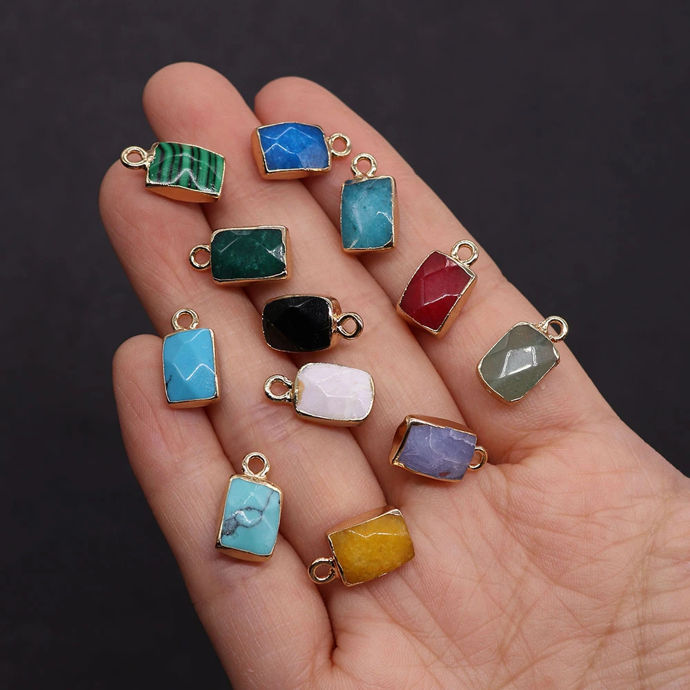 

Rectangular Double Hole Connector Agate Pendant Natural Stone Vintage Trendy Necklace Black Agate Green Dongling 8x15mm