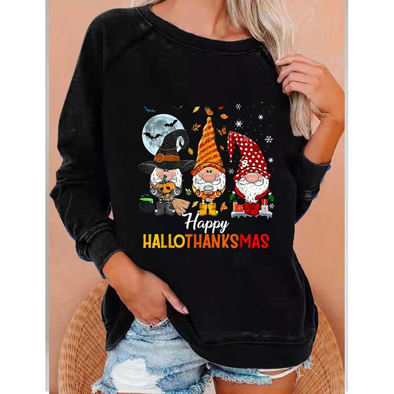 

Rheaclot Halloween Thanks Mas Christmas Printing Women's Causal Cotton Long Sleeve SweatShirt