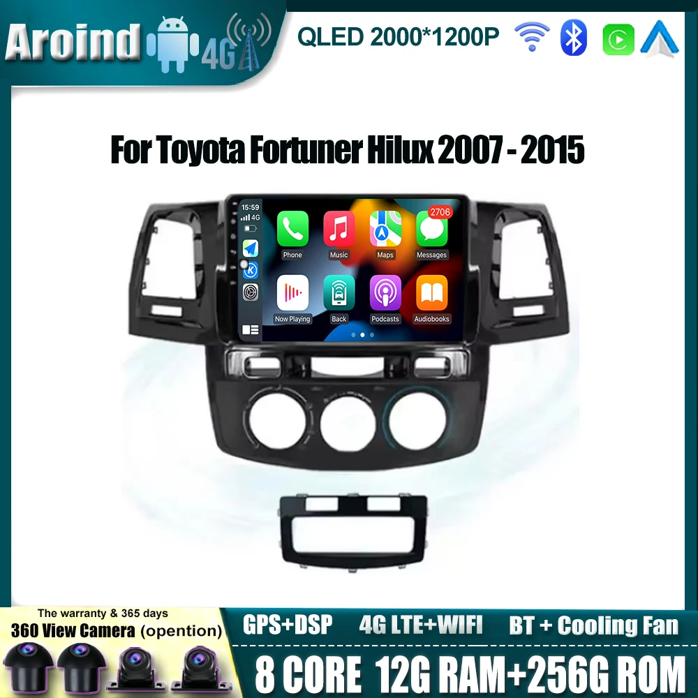 Android 14 Carplay для Toyota Fortuner Hilux 2007 2008 2012 2014 2015 MT Автомобильный радиоприемник