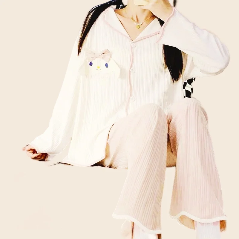 Women's Pajamas Set Sweet Bow Cartoon Love Pattern Print Cute Princess  Spring Pyjama Loose Size Mom Homewear Cozy Sleepwear