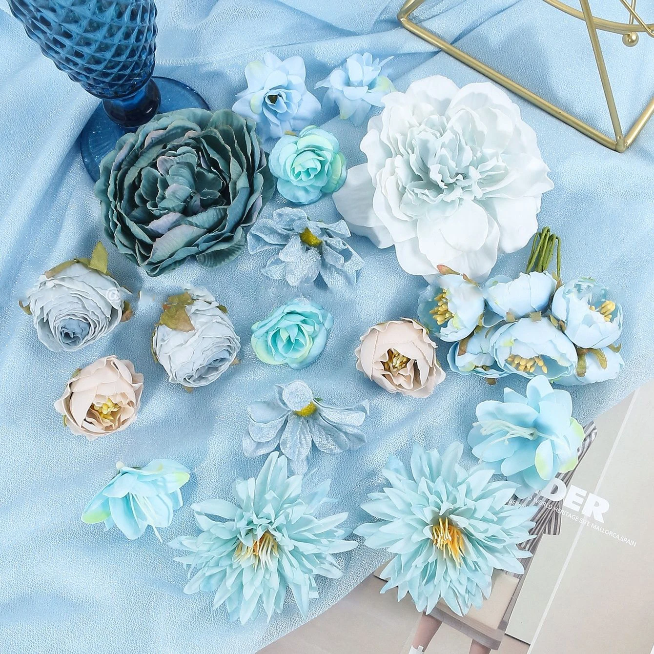 

Синие искусственные розы из шелка, 10 штук