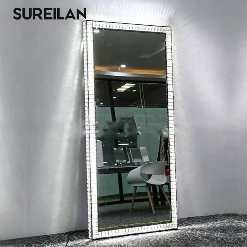 

American crystal mirror floor to ceiling mirror home decoration mirror bedroom dressing mirror wall mounted fitting mirror