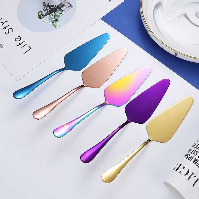 

2023 New 1PCS Stainless Steel Cake Shovel Colorful With Teeth Pizza Knife Baking Appliances Home Kitchen Restaurant Tools CW299