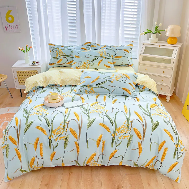 

New Brushed 4-Piece Thick Cotton Small Fresh Bedding Sheet Quilt Cover Dormitory 3-Piece Bedding Gift Comforter Bedding Sets