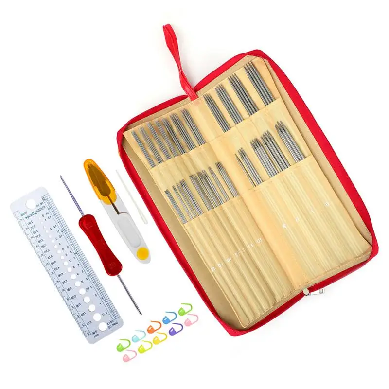 

Stainless Knitting Needle Set Sweater Needle Set Knitting Tool Set Crochet Hooks With Sewing Accessory Kit Ruler Scissors