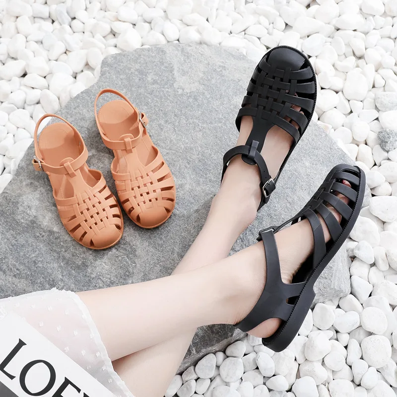

Women Sandals Jelly Shoes Summer Ankle Strap Rubber Shoes Soft Sole Non-slip Mom Shoes Casual Comfortable Female Footwear 2022