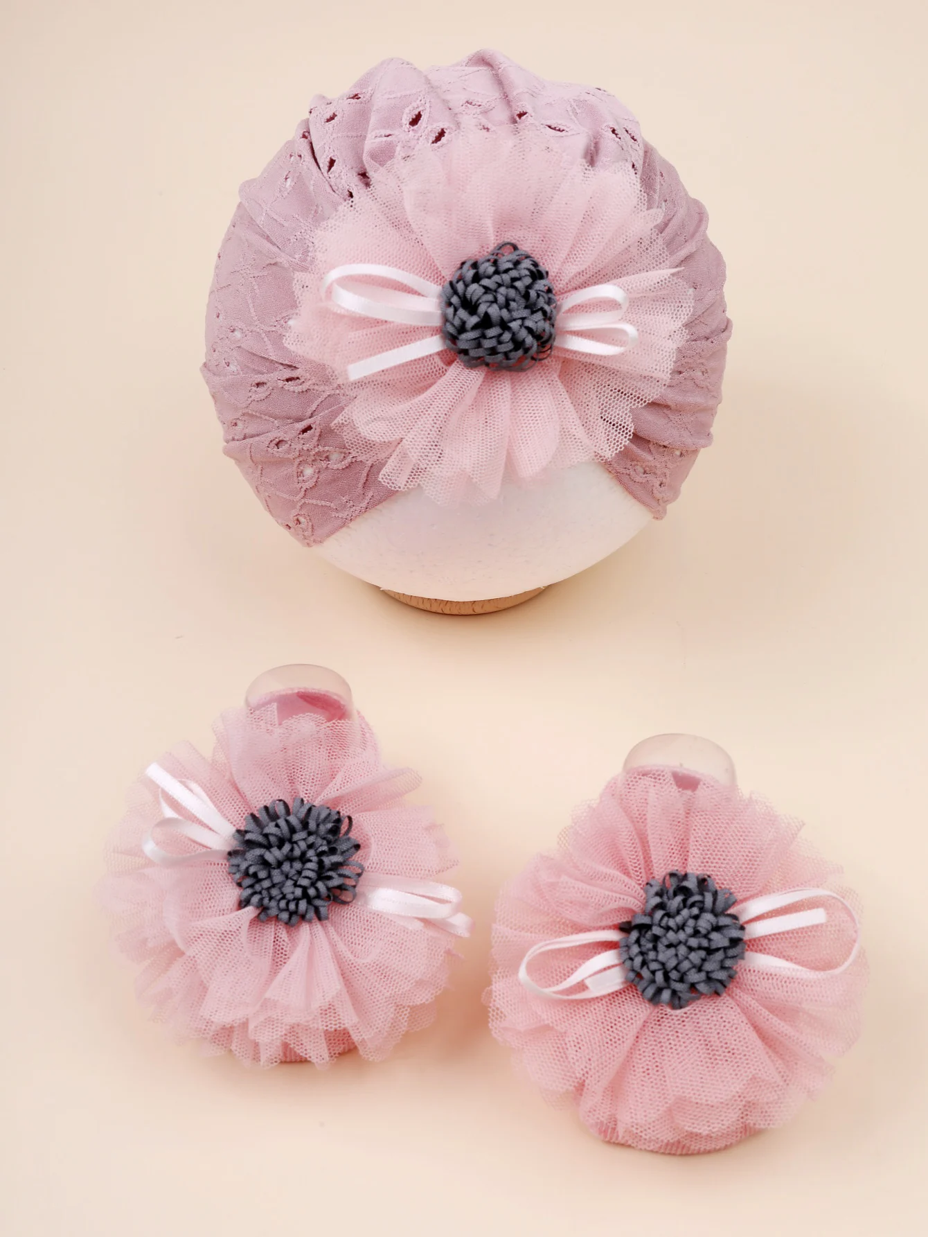 Летние короткие носки и тюрбан для новорожденных девочек