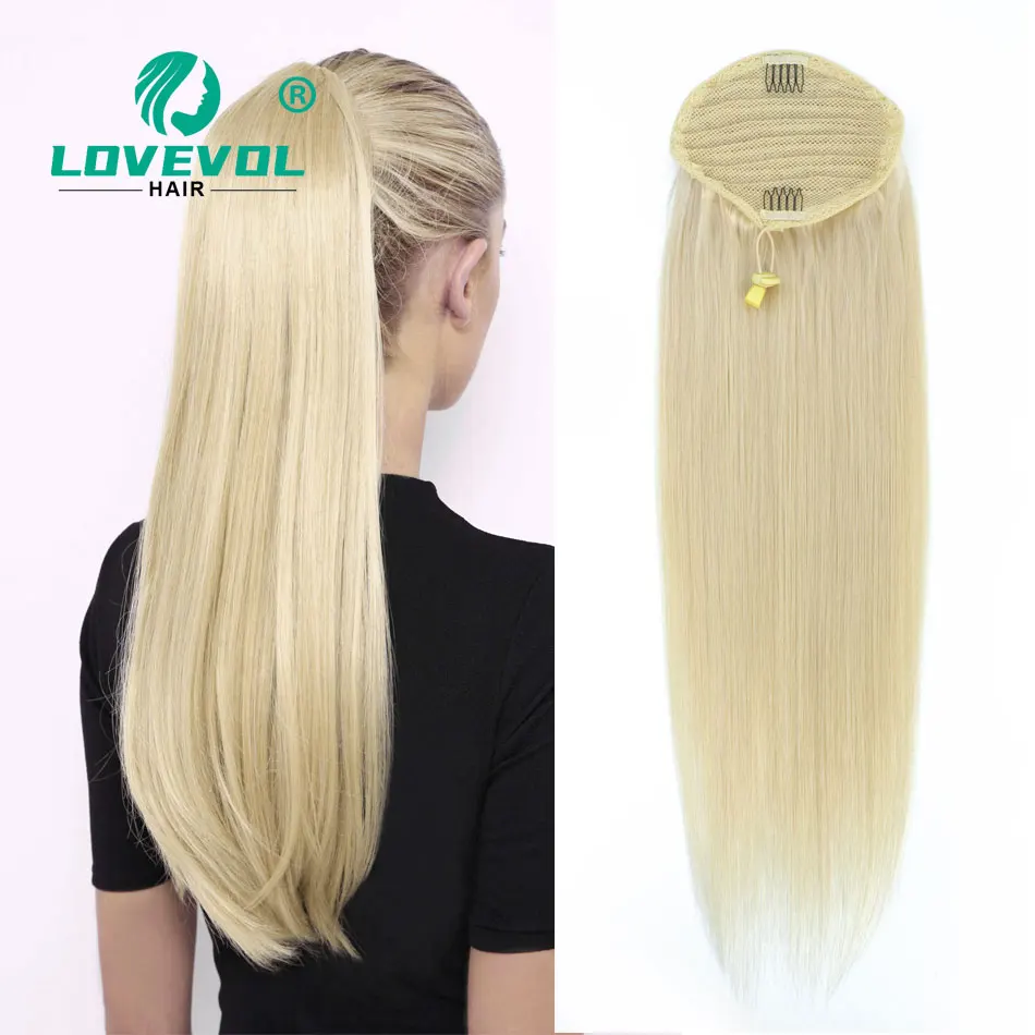 Silky Straight Ponytail Human Hair Blonde Remy Hair Wrap Around Ponytail 140g Drawstring Ponytail Clip In Hair Extensions