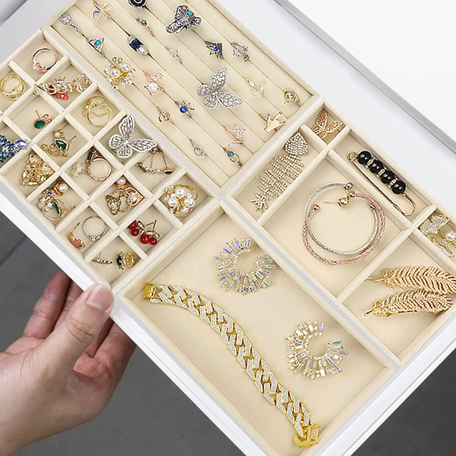 Soft Velvet Stackable Jewelry Tray Case Jewelry Display Storage Box Portable Ring Earrings Necklace Organizer Box Jewelry Holder