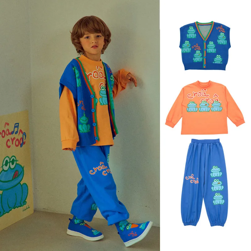 

Children's Clothing Boys' Autumn Suit Girls' Frog Cartoon Sweater+Vest 2023 New Autumn