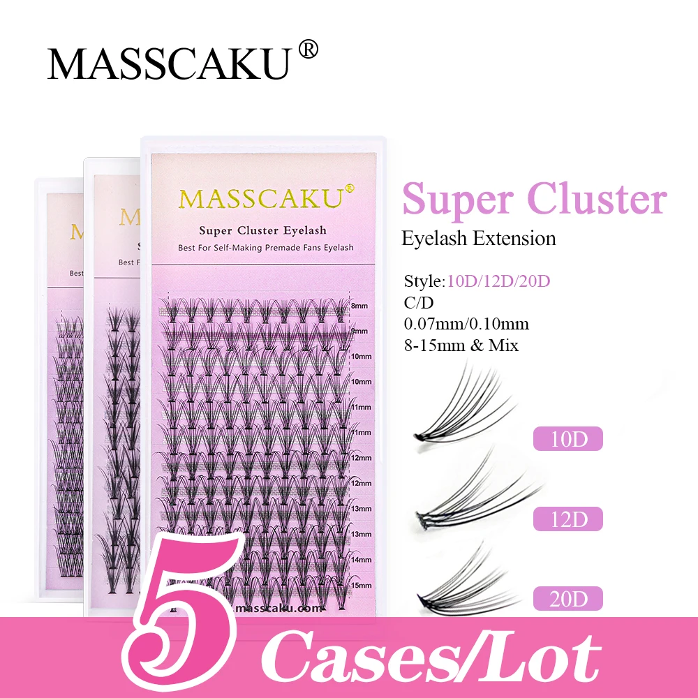 

5cases/lot MASSCAKU Premade Volume Fans Lashes Clusters Stem Korea Pbt Fiber Heat Bonded Individual Mink Eyelashes Extensions