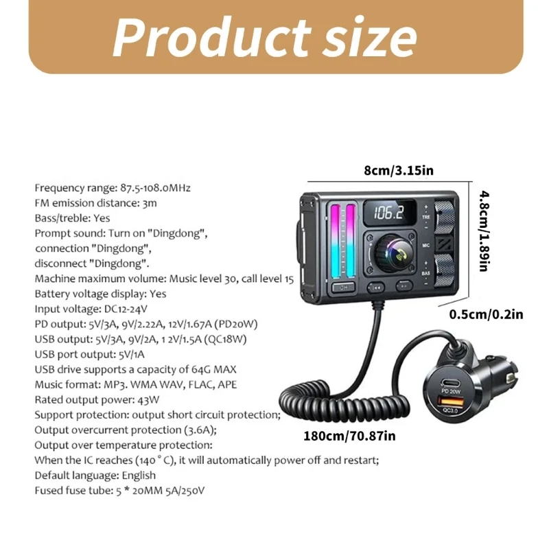 Автомобильный Mp3 Bluetooth-совместимый FM-передатчик с цифровым дисплеем и USB