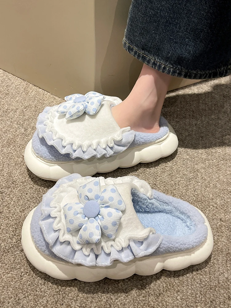 

Med Shoes House Slippers Platform Slipers Women Winter Footwear Flock Slides Massage 2023 Flat PU Rubber Rome Basic Fabric