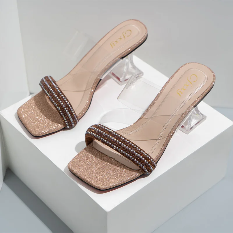 

women's shoes 2022 trend high heels women luxury sexy ladies designer shoes elegant Square Head Sequins luxury brand woman shoe