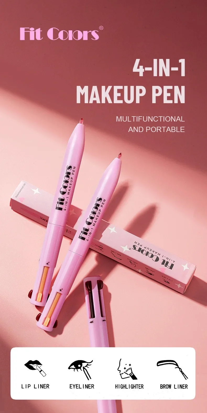 Caneta de Maquiagem 4 em 1 para Olhos, L&aacute;bios e Sobrancelhas