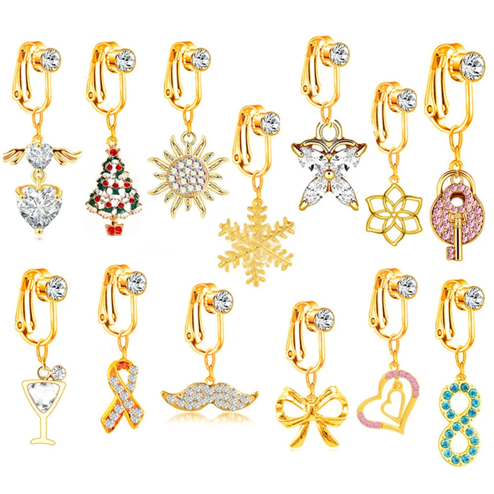 

Gold Navel Earring For Women Crystal Charms Pendant Belly Button Piercing Ring Surgical Steel Barbell Body Jewelry Accessory