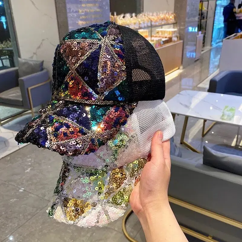 

Summer Sequins Baseball Caps Embroidery Mesh Cap Hats For Men Women Snapback Gorras hat Casual Hip Hop Caps Dad Casquette