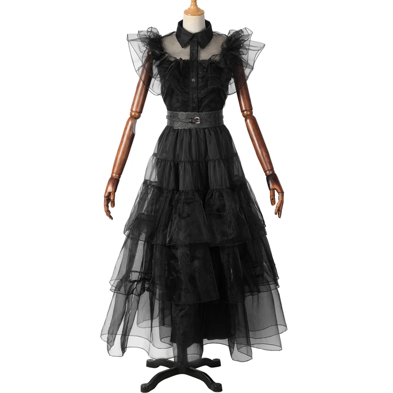 

Halloween Carnival Adult Outfit Wednesday Addams Cosplay Costume Black Iconic Dance Dress Ball Gown