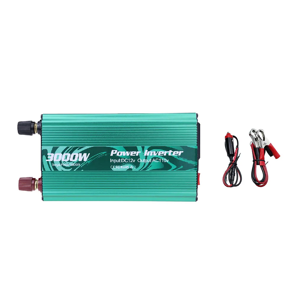 

Sine Wave Vehicle Power Inverter Portable 3000W DC 12V to AC 110V Short Circuit Protection Boat Emergency Converter Green