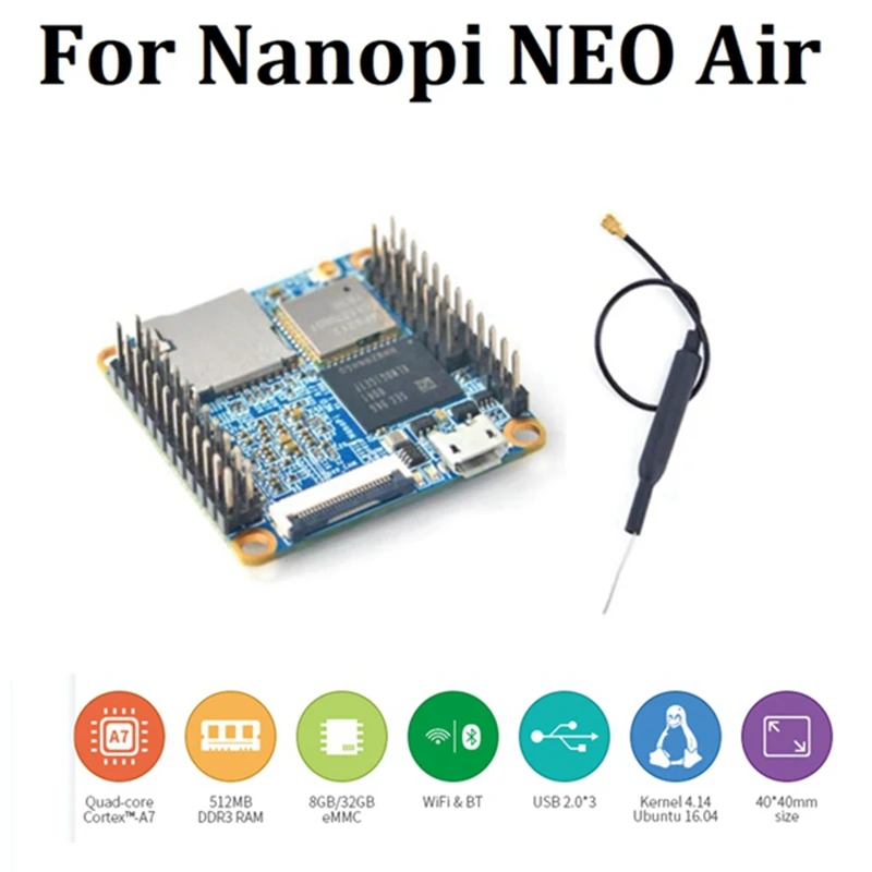 

1 Set For Nanopi Neoair Development Board 512Mb RAM Wifi & Bluetooth 8Gb Emmc Allwinner H3 Quad-Core Cortex-A7 Ubuntucore
