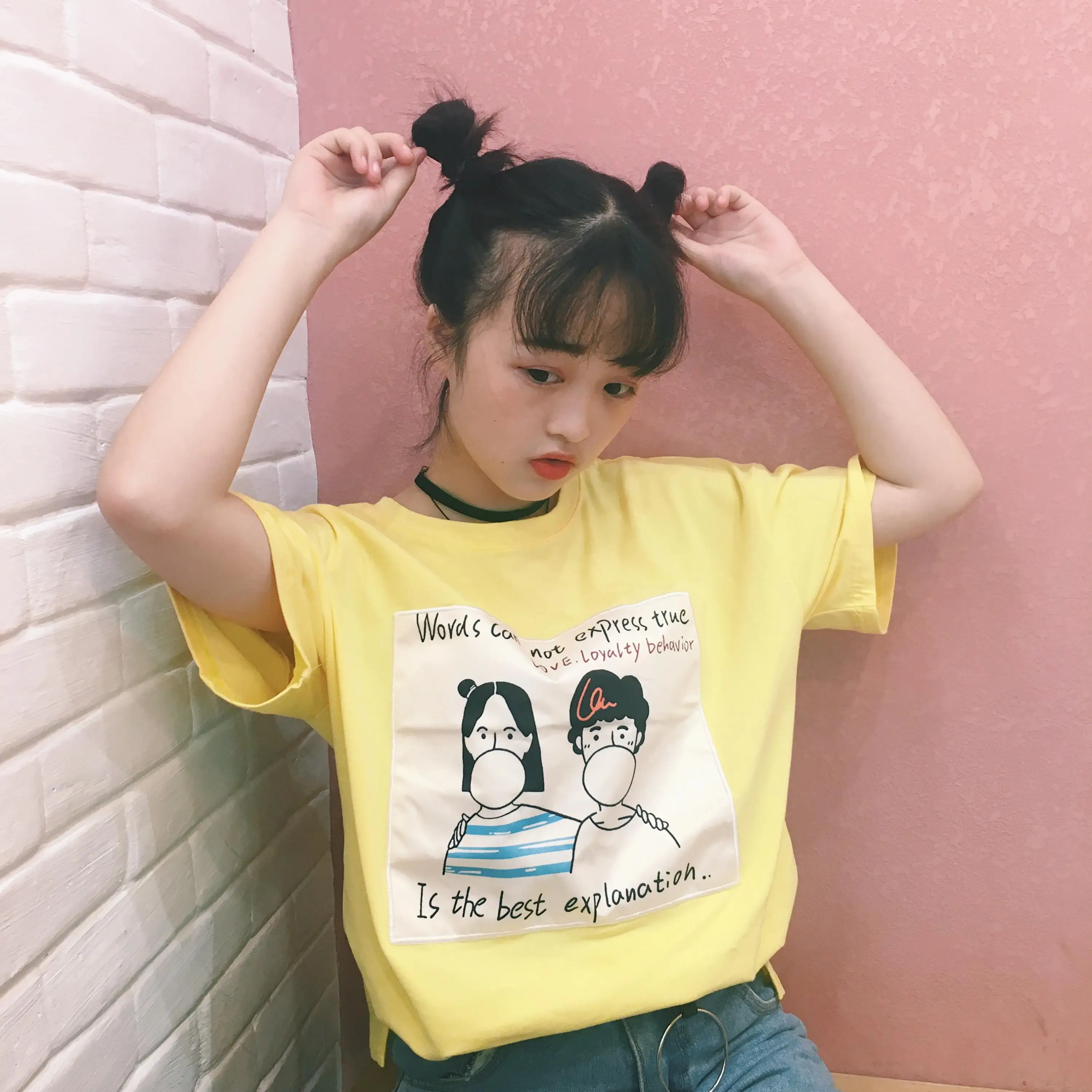 

2022 Summer New Fashion Cute College Wind Character Printed Loose Short Sleeve Female T-shirts