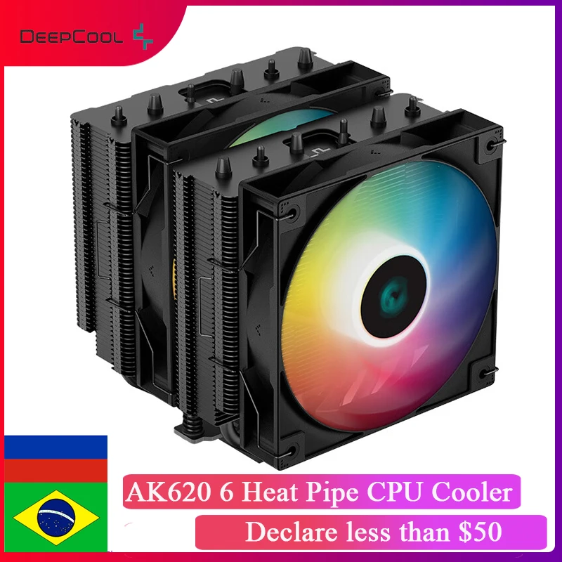 

Воздушный кулер для процессора DeepCool AG620 ARGB, с двойной башней, 6 тепловыми трубками, 120 мм, ШИМ-кулер, двухсторонний тихий вентилятор для LGA1700 2011 AM5