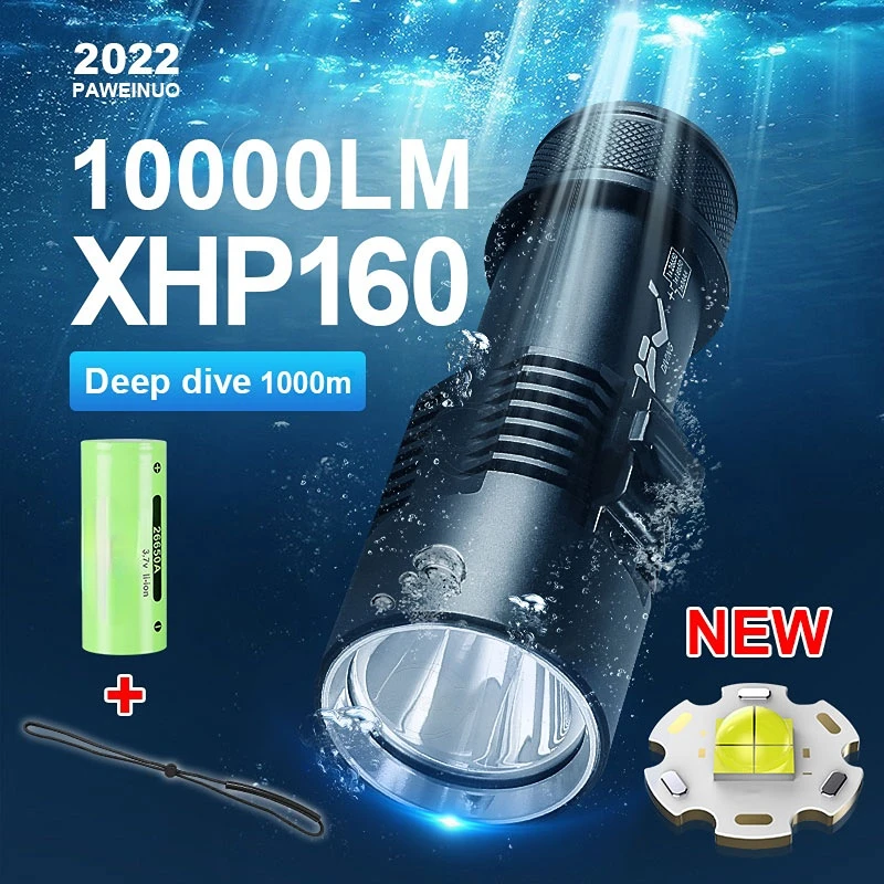 

Professional Night Diving Flashlight Rechargeable XHP160 Diving Flashlight 1000m Underwater Lighting IPX8 Waterproof Flashlight
