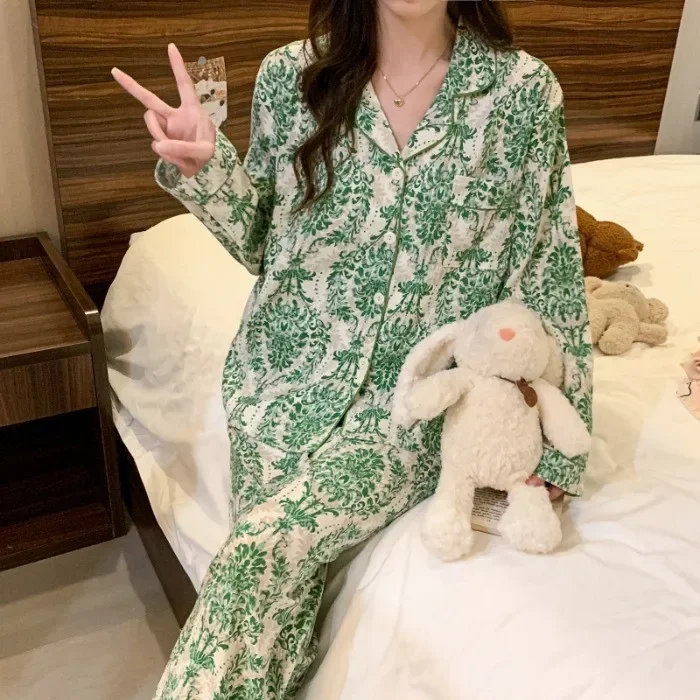 Комплект пижамный женский атласный из 2 предметов хлопковые штаны с длинным