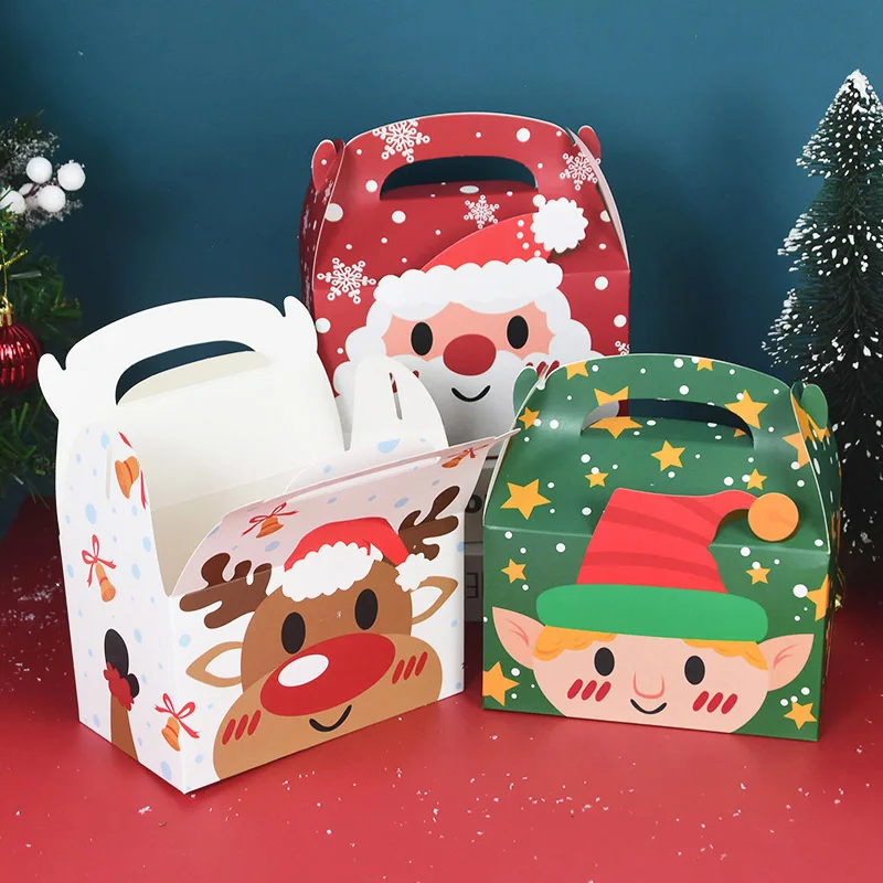 

4Pcs Christmas Decoration Kraft Paper Candy Boxes Snowflake Santa Cookies Gifts Packaging Box For Xmas New Year Gifts Navidad