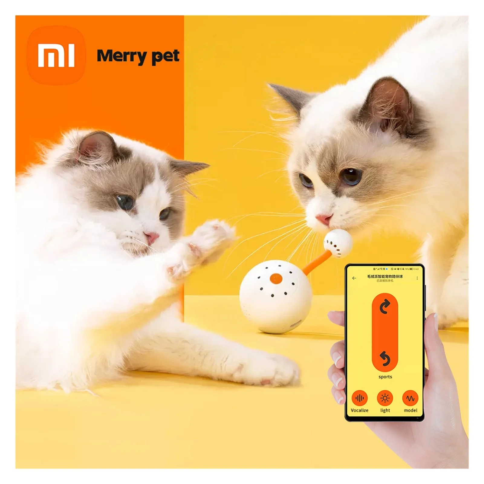 

NEW Xiaomi Merry Pet Bluetooth Smart Cat Ball Interactive Toys Colorful ​Led Feather Bells With Small Tail Storage Work Mi Home