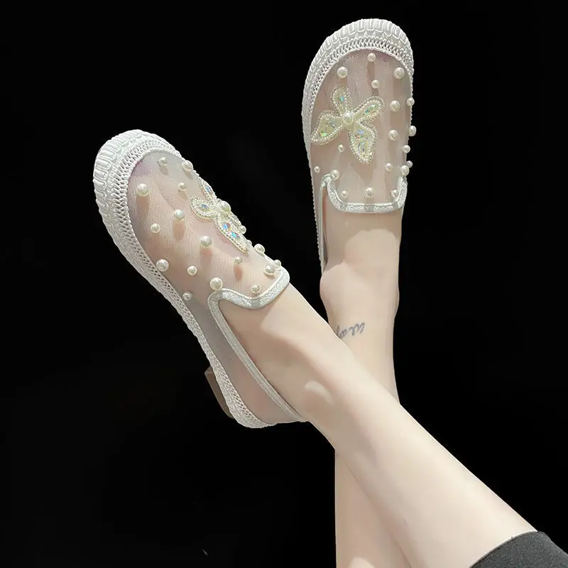 

Flats Lace Breathable Women's Shoes 2022 Summer New Fashion Flat Shoes Soft Sole Comfortable Slip-on Female Casual Shoes 35-40