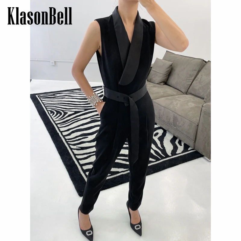 

5.11 KlasonBell Temperament Sleeveless Back Hollow Out With Belt Straight Jumpsuit Women