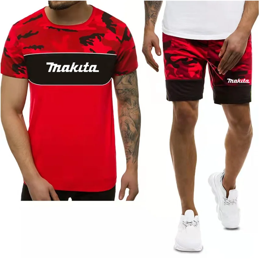 

Makita Logo Printing 2022 Summer Men Sportswear Men T-shirt+Trousers Men Two-Piece Cycling Jogging Short-Sleeved Men Casual Suit
