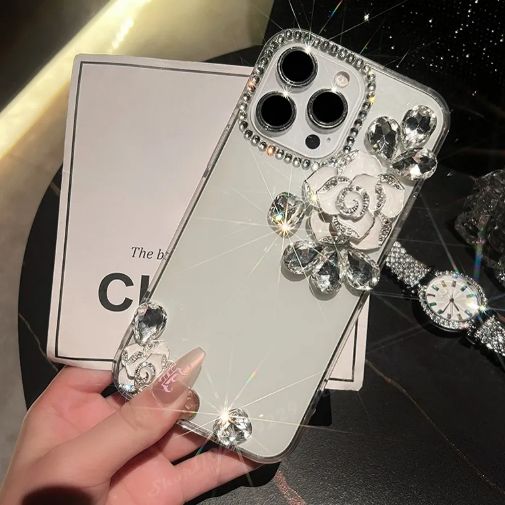

Bling Crystal Diamond Camellia Phone Case For Samsung S23 S22 S21 S20 S10 S9 S8 FE Plus Ultra + Note 8 9 10 20 Pro
