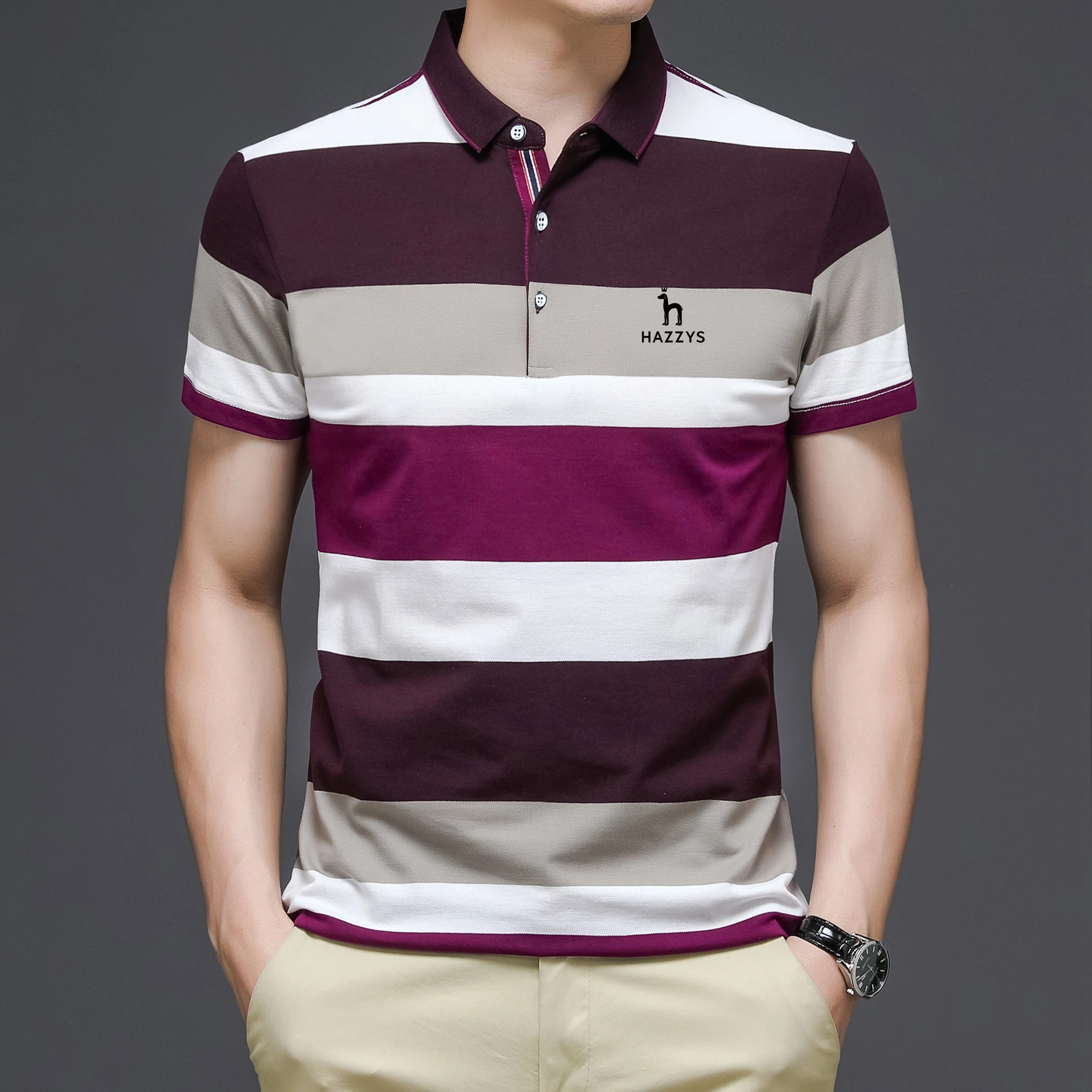 Embroidery logo high-quality brand men's polo T-shirt cotton stripe men's short sleeved top new comfortable men's clothing