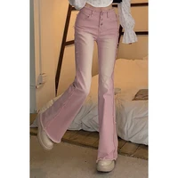 feiernan 2022 pink flare pants for women y2k vintage female low waist jeans ins high street full length trousers fashion bottoms