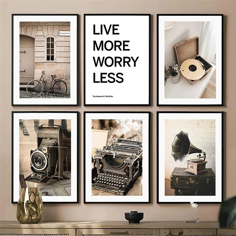 Wall Art Canvas Painting Vintage Camera Record Player Car Bicycle  Nordic Posters and Prints Wall Pictures for Living Room Decor