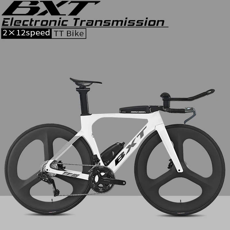 Фото Велосипед для триатлона BXT Time Trial Carbon с электронным беспроводным переключением передач TWOO ER9, 24 скорости, карбоновый шоссейный велосипед с 3-спицевыми колесами №1