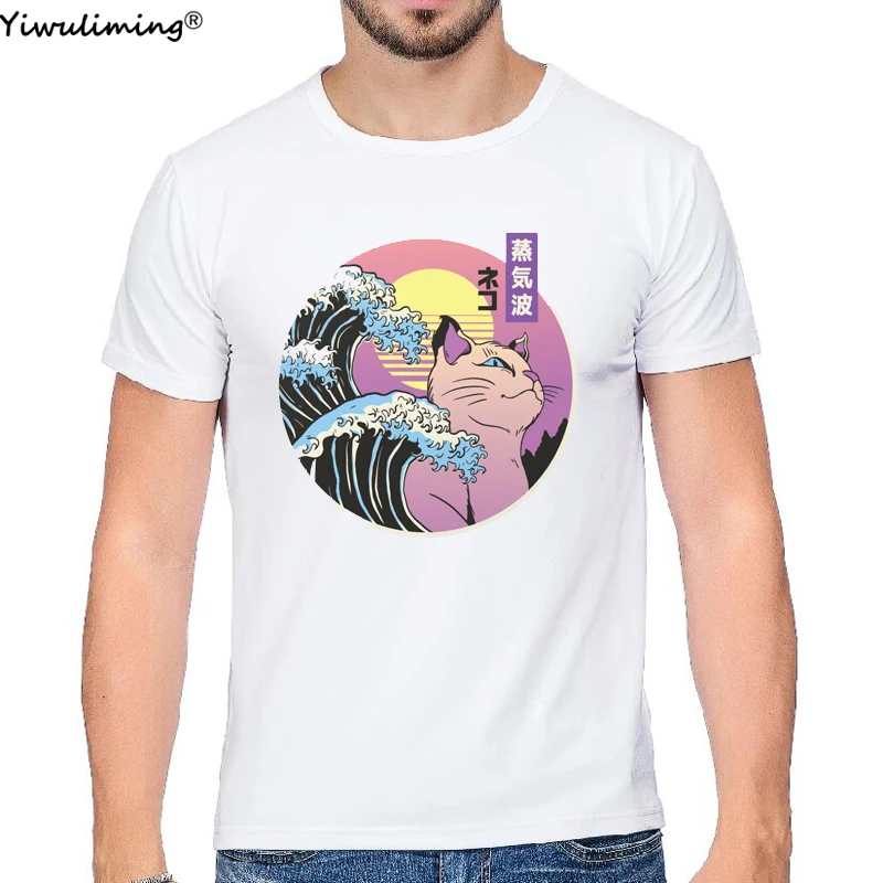 Synthwave Shirt Vaporwave Cat Shirt, Great Wave of Kanagawa Japanese Kawaii Shirt, Retro Aesthetic Shirt, Cool Graphic Tee