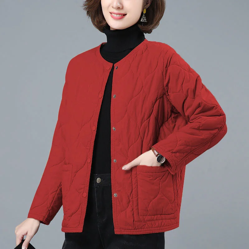 Женское однотонное стеганое пальто без воротника с хлопковой подкладкой