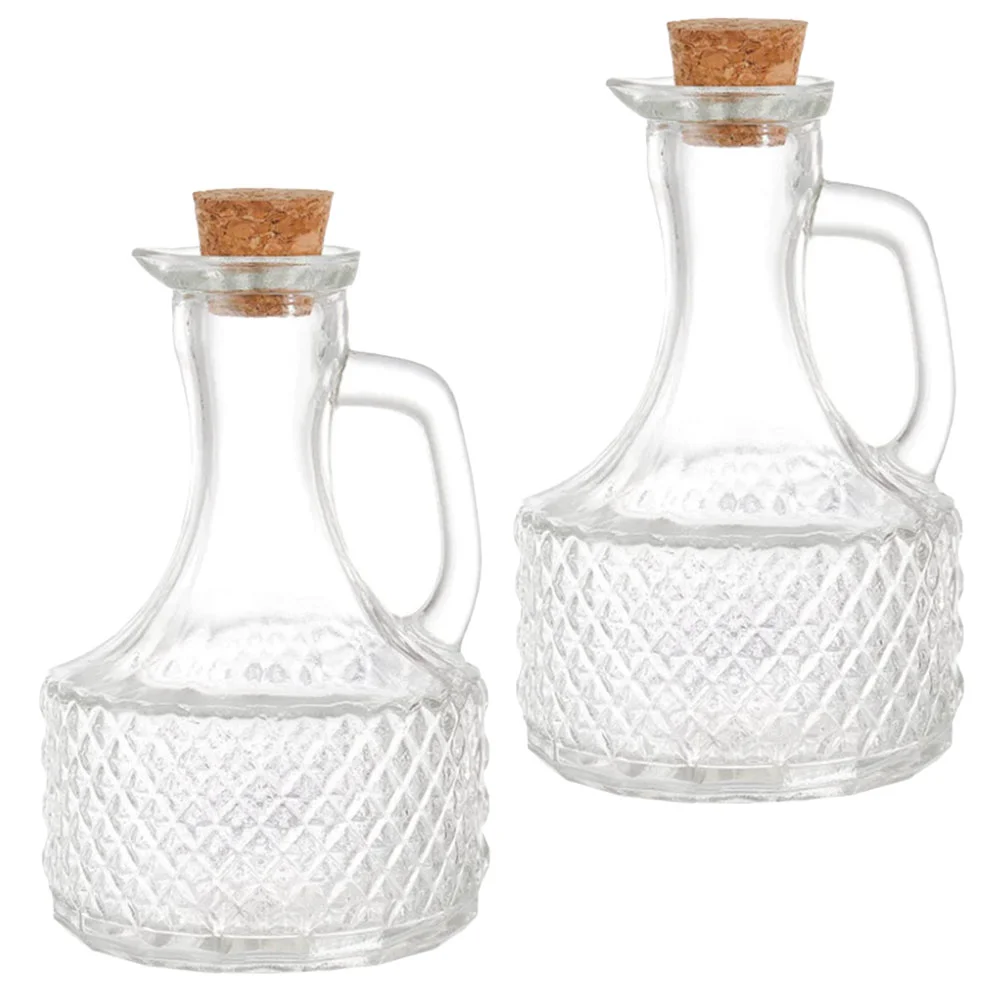 

2 Pcs Glass Oil Bottle Kitchen Dispenser Jar Spout Small Wood Pitcher Transparent Container Condiments Containers