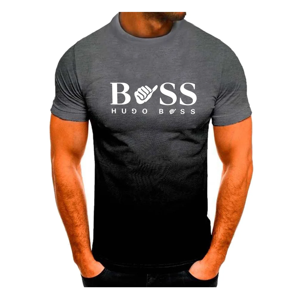 

2023 Summer Men's T-shirt Short Sleeve 3D Gradual Color Change Loose Fashion Top Boys Trend Personality O-neck Pullover Tees