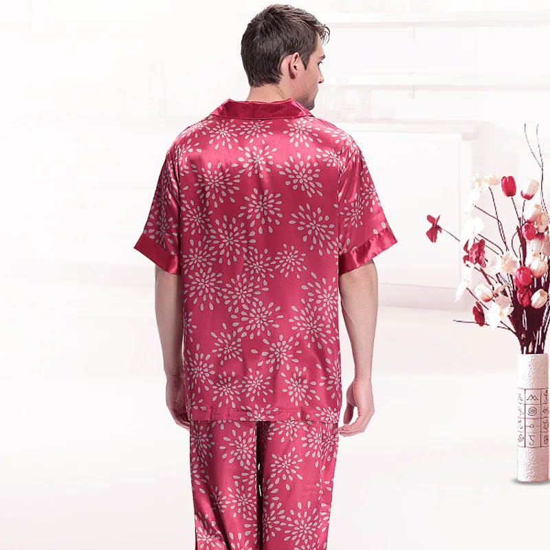 Short Sleeves Satin Pajamas Raindrops Printed Silk Pajamas for Men Silk Pyjama Set Men Sleepwear Home Suit Dropshipping