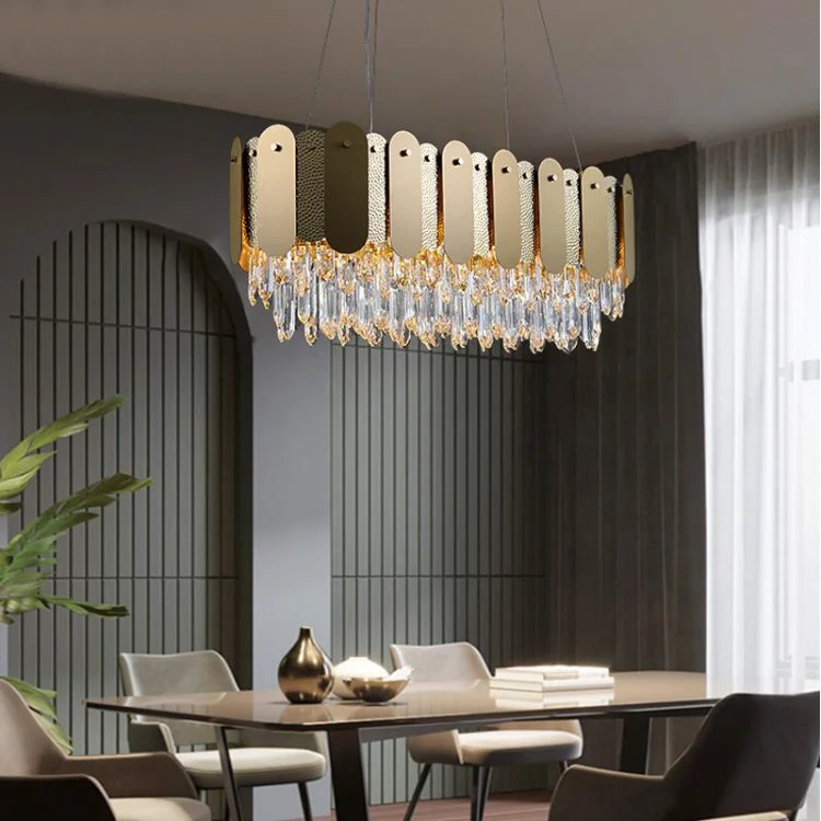 Pendant Lights LED Luster crystal Chandelier stainless steel rectangular living room luxury crystal decorative