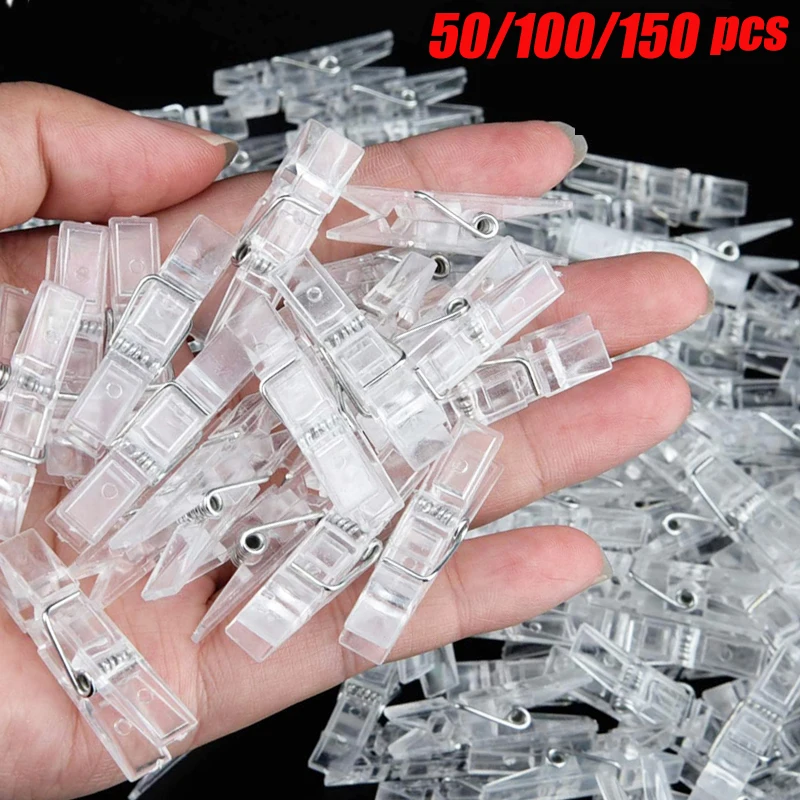 

50/100/150PCS Mini Photo Clips Transparent Spring Plastic Hanging Clip Pegs DIY Wedding Party Wall Home Decoration Photo Clamps