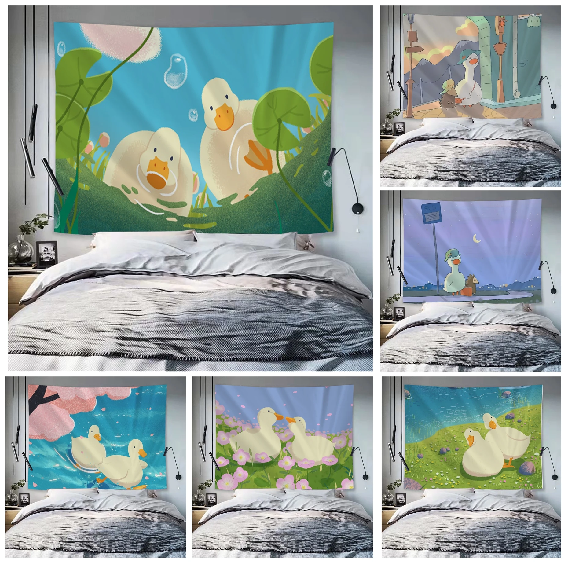 

Cute Duck Background Cloth Kawaii Cartoon Tapestry Home Decoration Hippie Bohemian Decoration Divination Art Home Decor