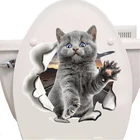 Модные 3D наклейки на унитаз в виде кошек, милая яркая синяя кошка, домашний декор, искусство, ПВХ, виниловые водонепроницаемые украшения для ванной комнаты