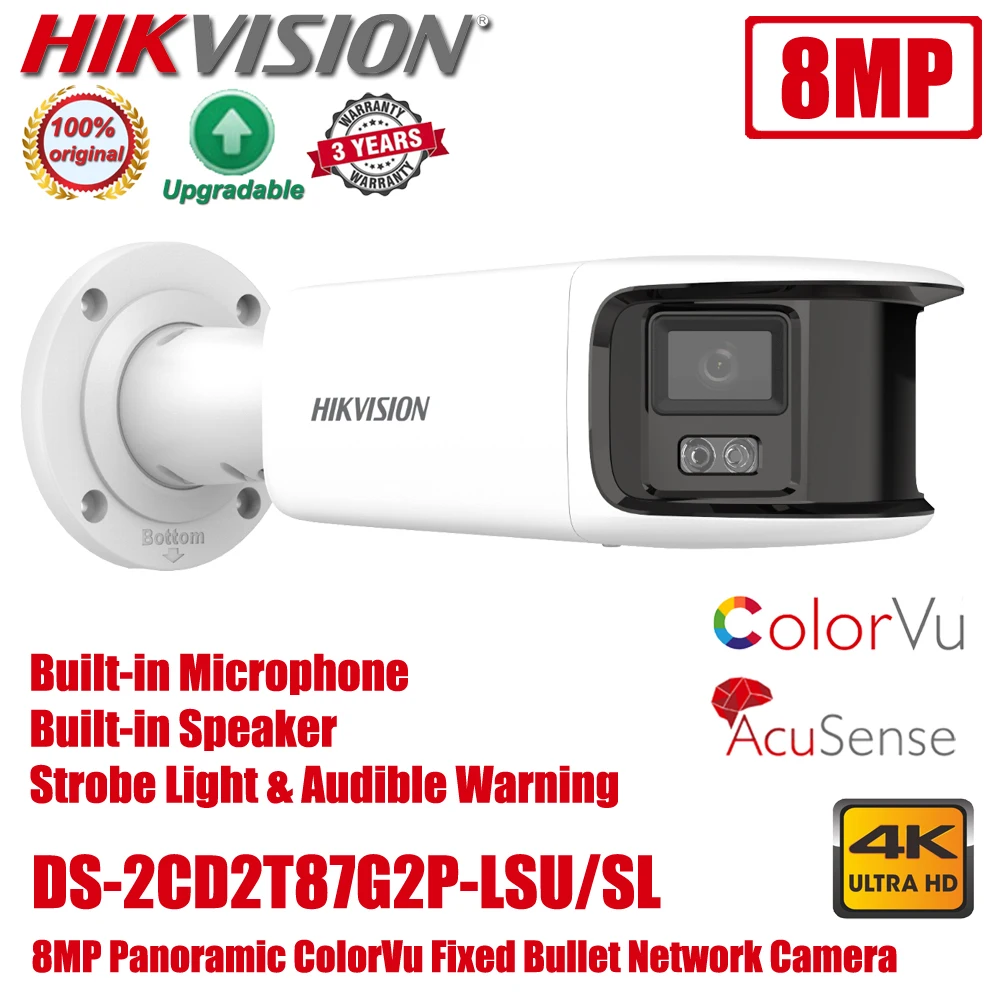 

Оригинальный Hikvision DS-2CD2T87G2P-LSU/SL 4K 8MP POE панорамный ColorVu AcuSense стробоскоп светильник звуковая сигнализация цилиндрическая сетевая камера